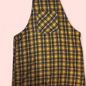 Yellow and black plaid overalls